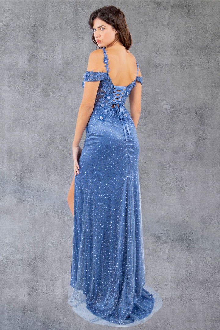 Fitted Applique Slit Gown by Cinderella Couture 8049J