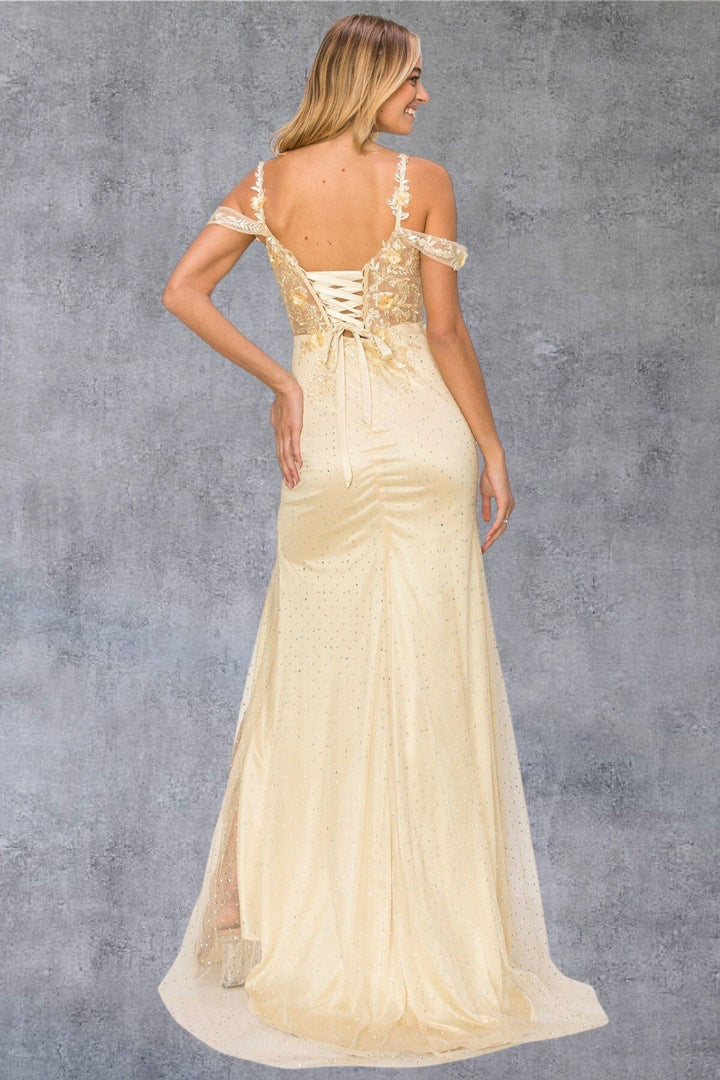 Fitted Applique Slit Gown by Cinderella Couture 8049J