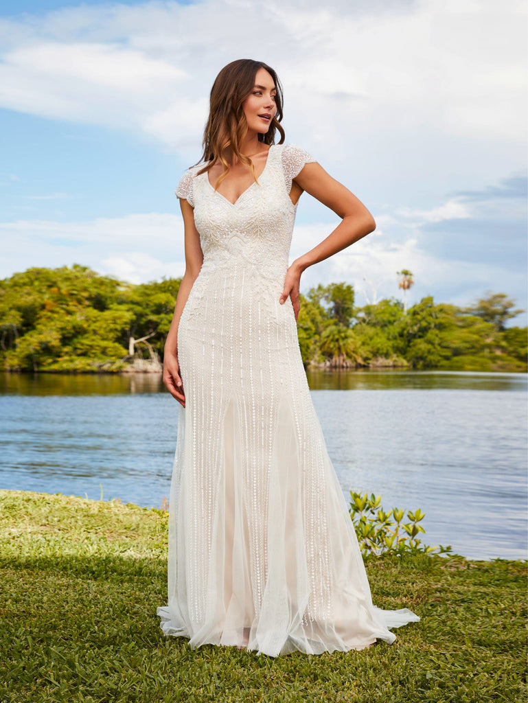 Fitted Cap Sleeve Wedding Gown by Adrianna Papell 40360 Fitted Cap Sleeve Wedding Gown by Adrianna Papell 40360