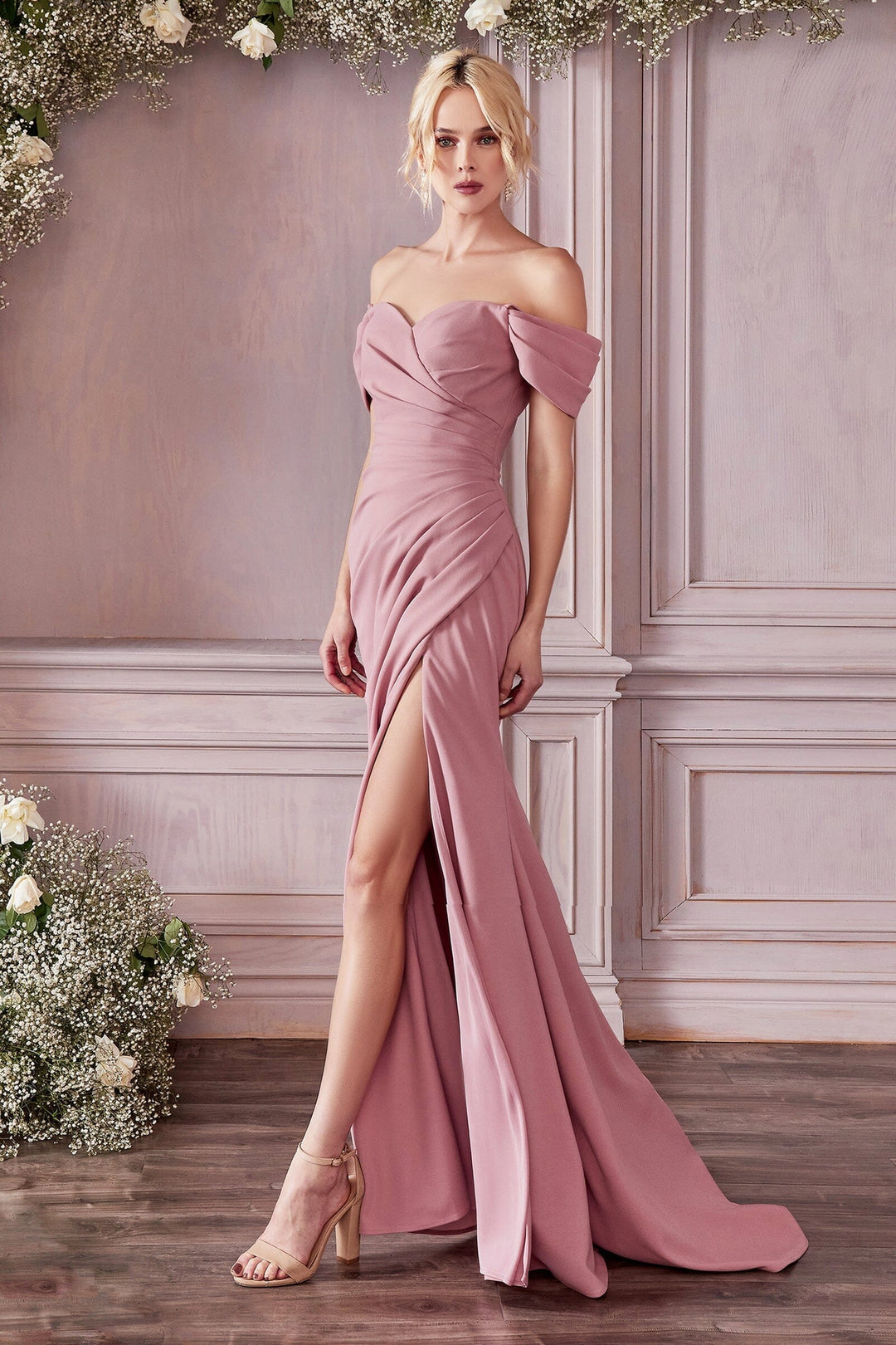 Fitted Cold Shoulder Gown by Cinderella Divine KV1057 - Outlet