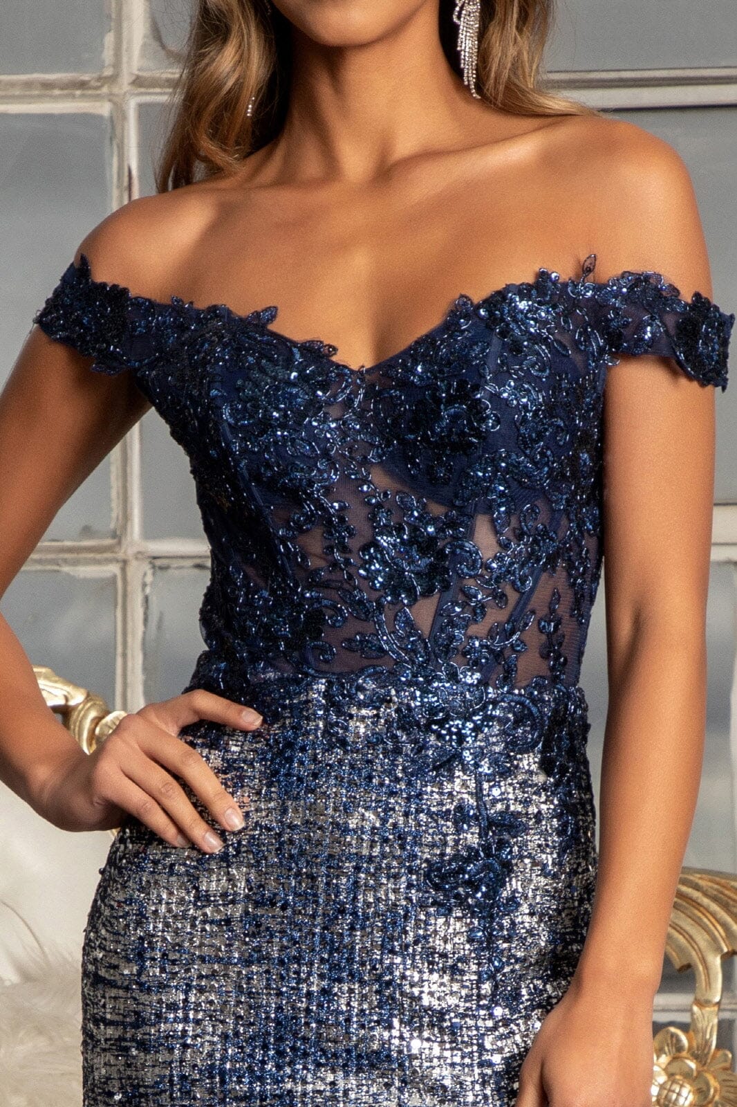 Fitted Corset Sequin Gown by Elizabeth K GL3024 - Outlet