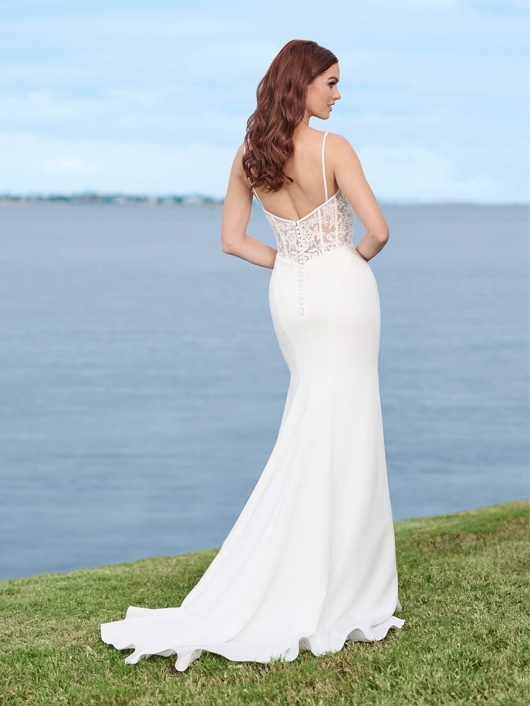 Lace And Stretch Crepe Gown In Ivory Nude