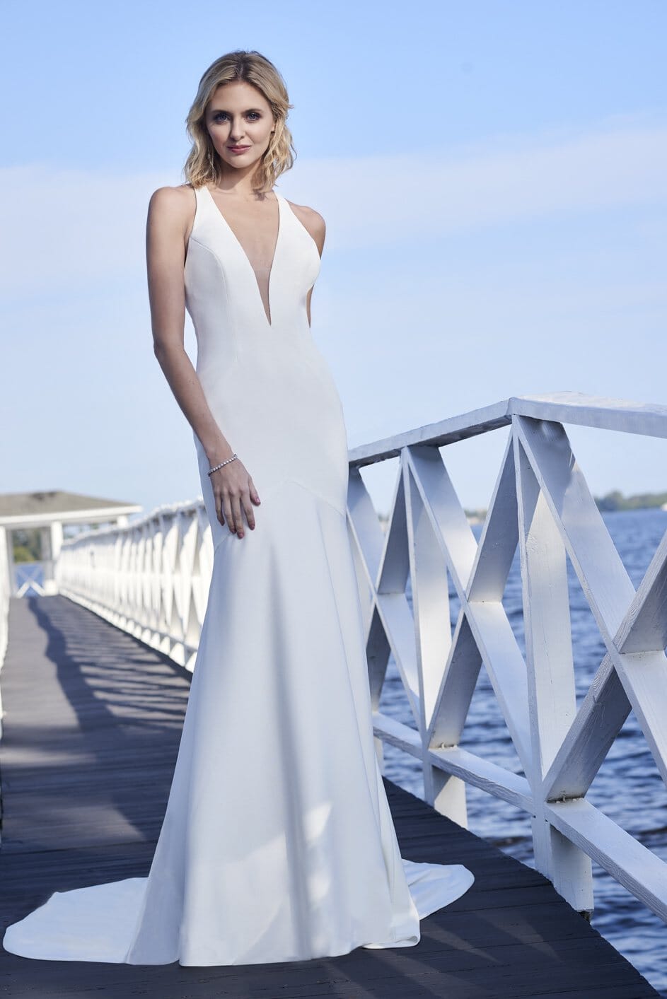 Fitted Crepe V-Neck Bridal Gown by Adrianna Papell 31118