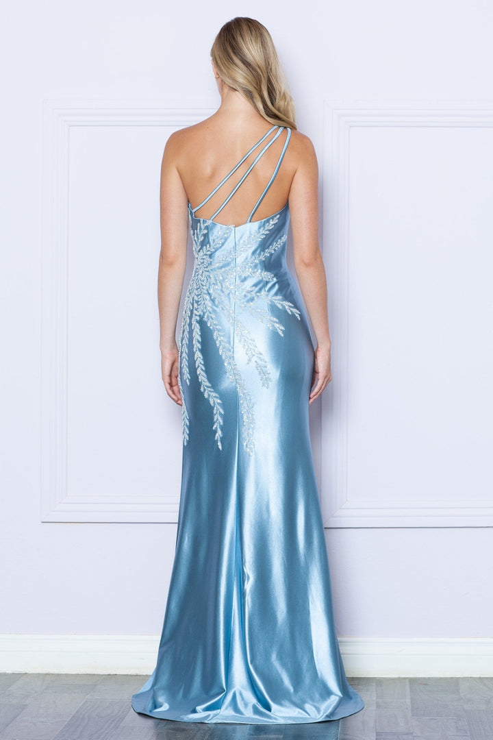 Fitted Embellished One Shoulder Slit Gown by Poly USA 9358