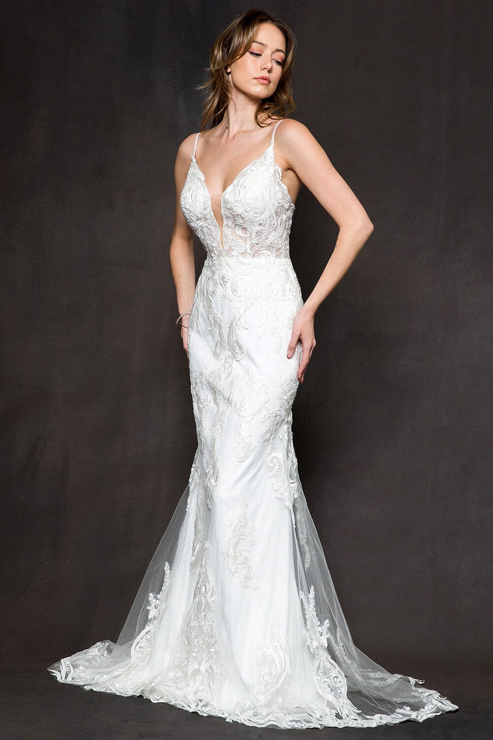 Fitted Embroidered V-Neck Bridal Gown by Amelia Couture 21115