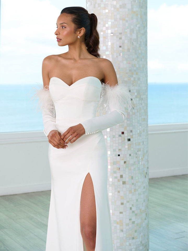 Fitted Feather Sleeve Bridal Gown by Adrianna Papell 31280