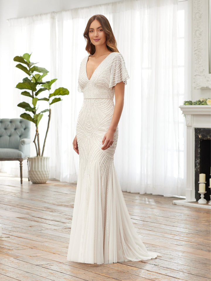 Fitted Flutter Sleeve Bridal Gown by Adrianna Papell 40380