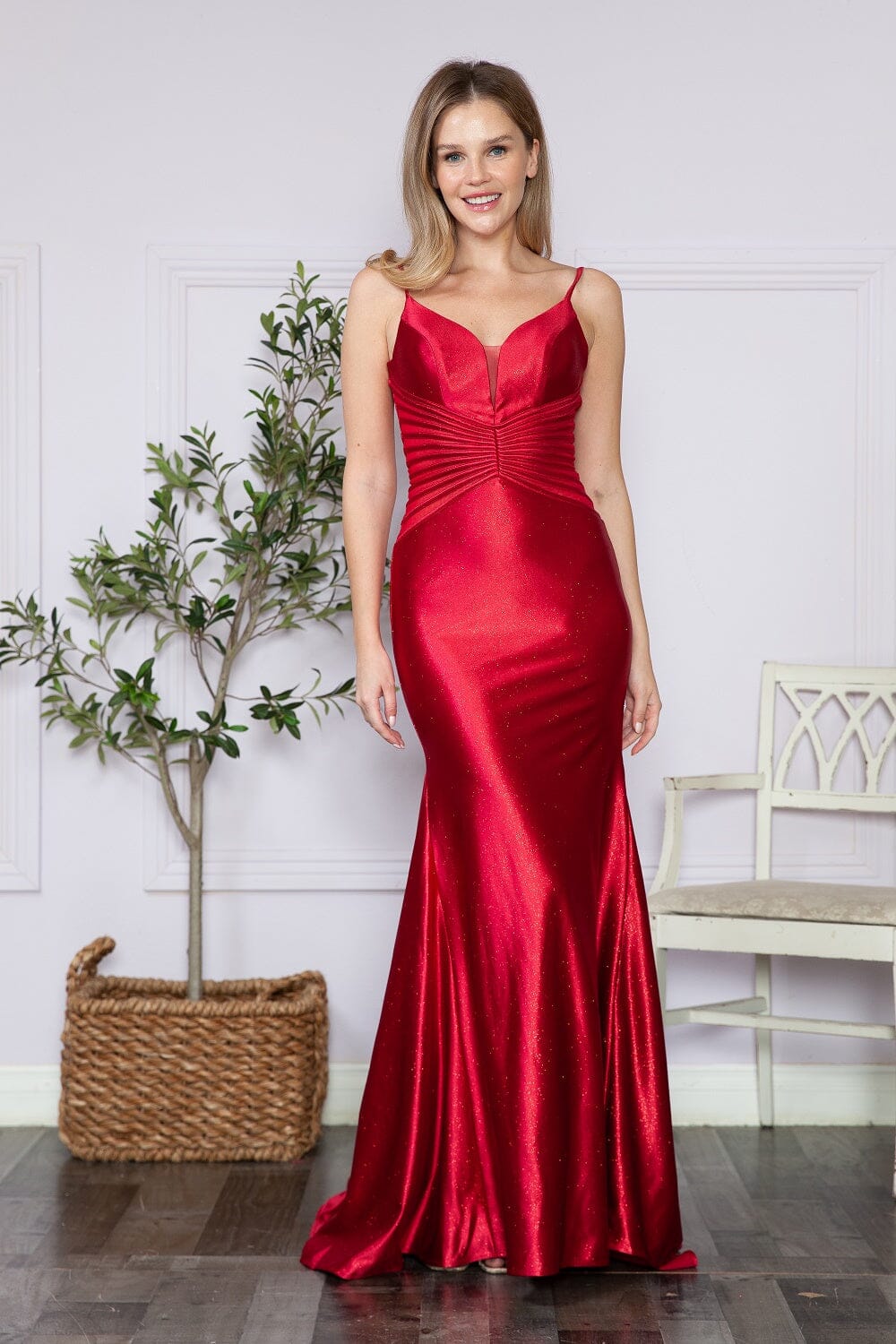 Poly USA 9260 Fitted Glitter Jersey Sleeveless Gown | FormalDressShops Red / S Poly USA 9260 Fitted Glitter Jersey Sleeveless Gown | FormalDressShops Red / S