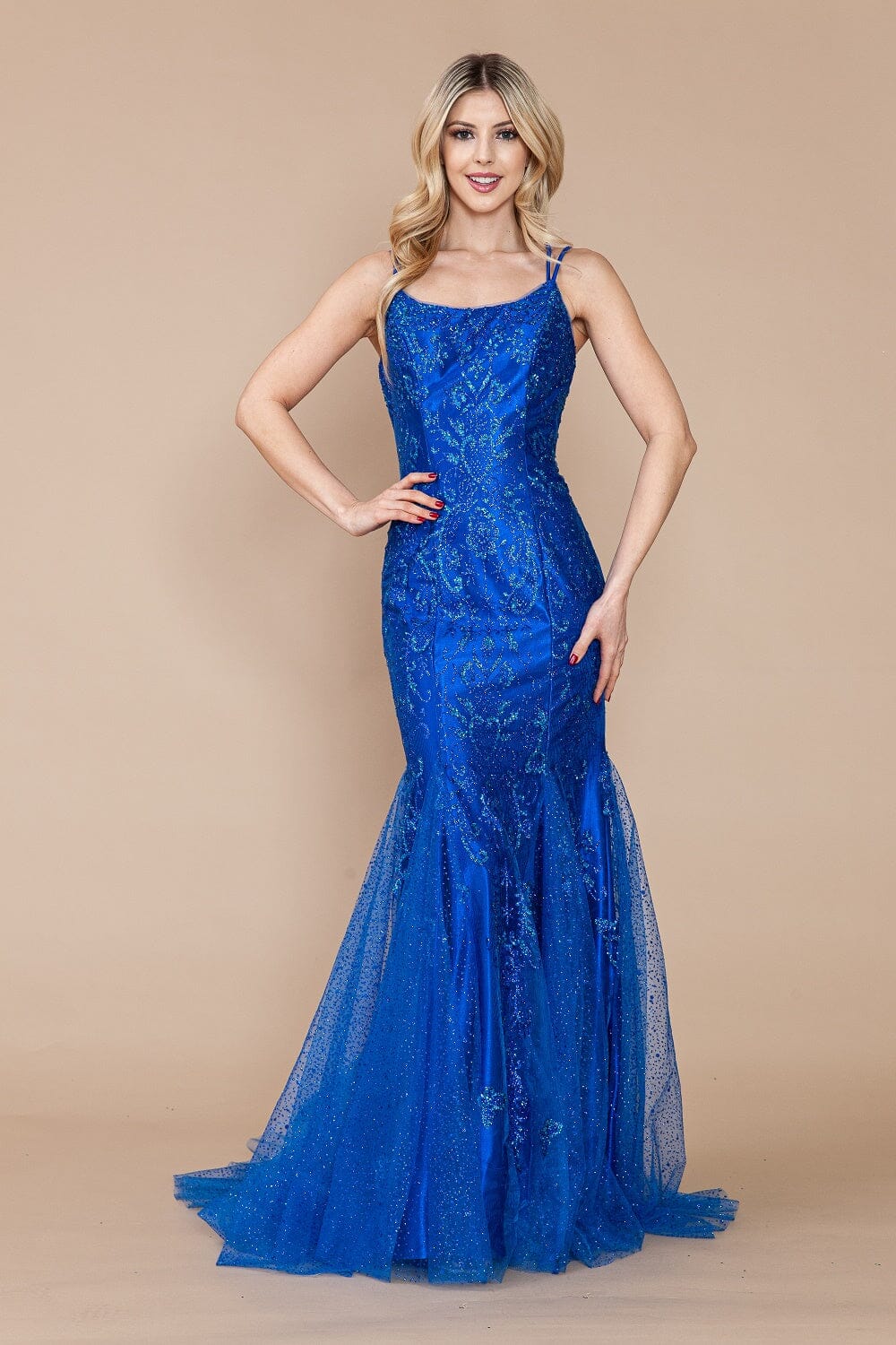 Fitted Glitter Print Sleeveless Gown by Poly USA 9306