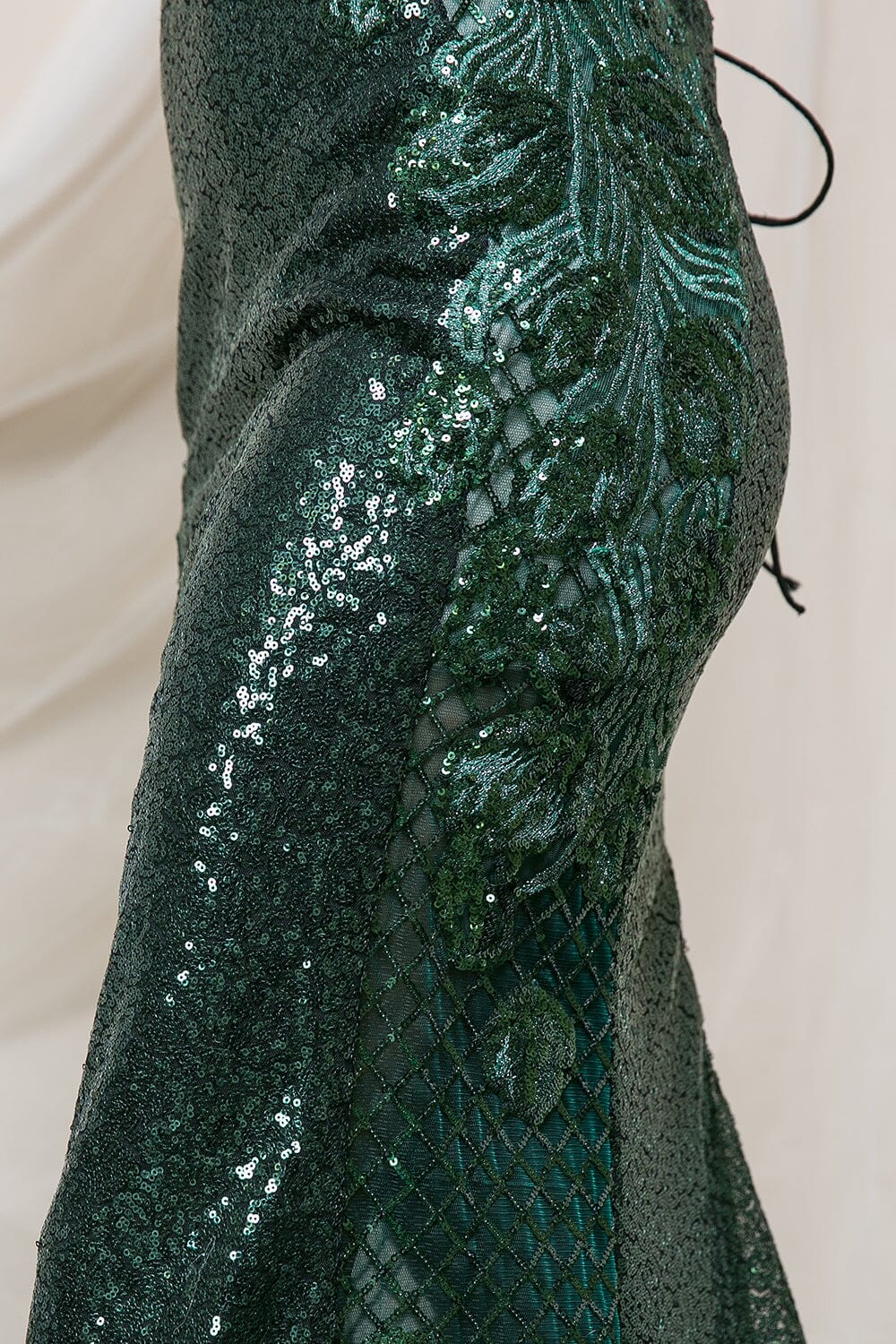 Fitted Halter Sequin Sheer Slit Gown by Amelia Couture 5043