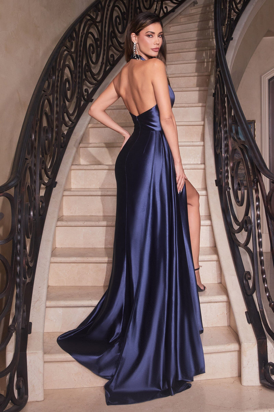 Fitted Long Satin Halter Slit Dress by Ladivine CH079 ABC Fashion Fitted Long Satin Halter Slit Dress by Ladivine CH079 ABC Fashion