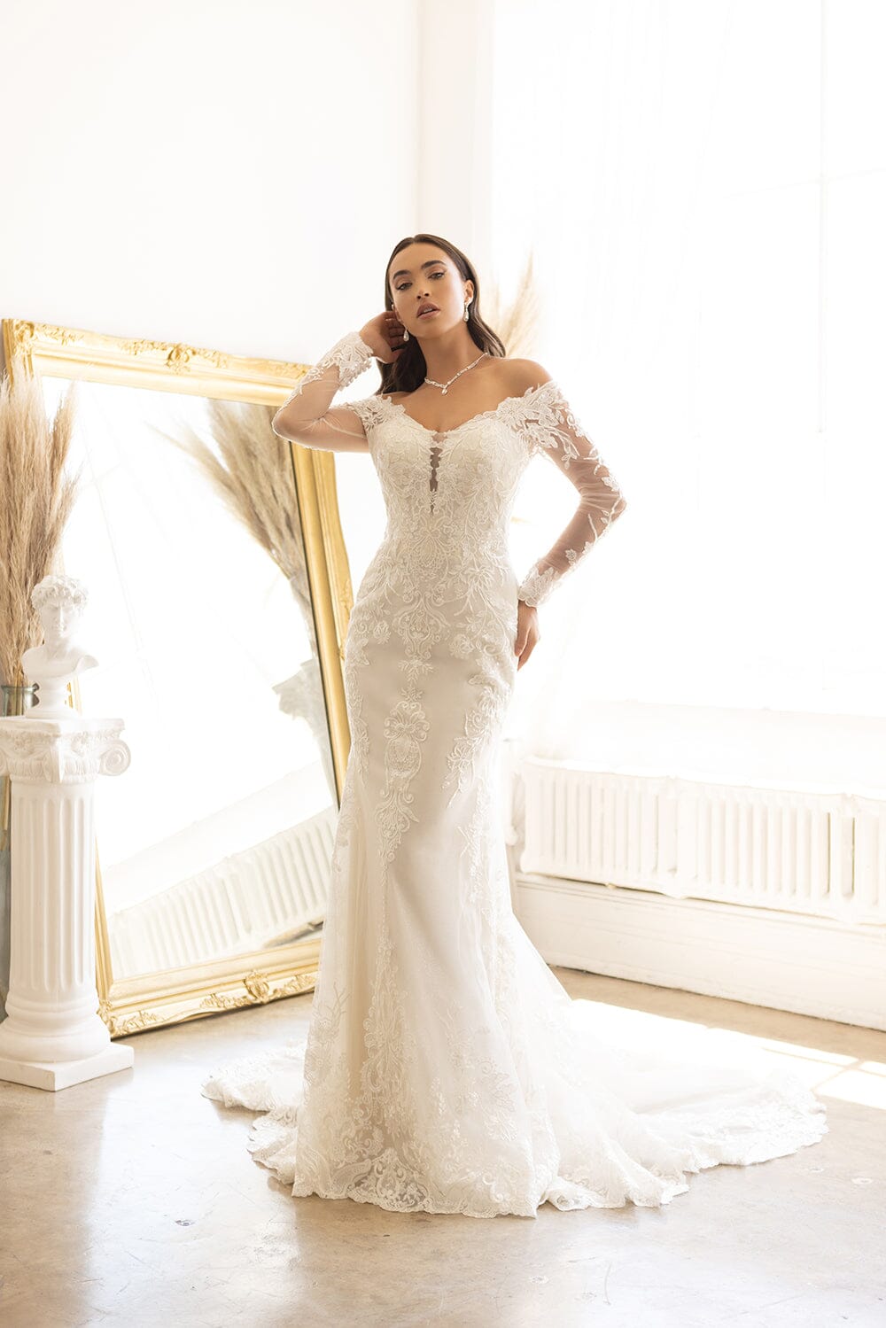 Fitted Long Sleeve Bridal Gown by Abby Lane 97181 4 / Ivory/Champagne Fitted Long Sleeve Bridal Gown by Abby Lane 97181 4 / Ivory/Champagne