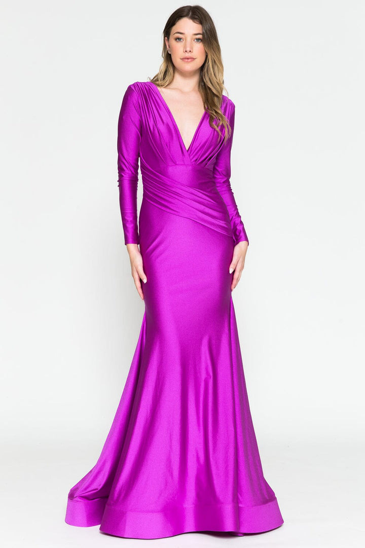 Fitted Long Sleeve Lycra Gown by Amelia Couture 381-1