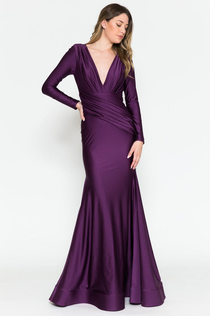 Fitted Long Sleeve Lycra Gown by Amelia Couture 381-1