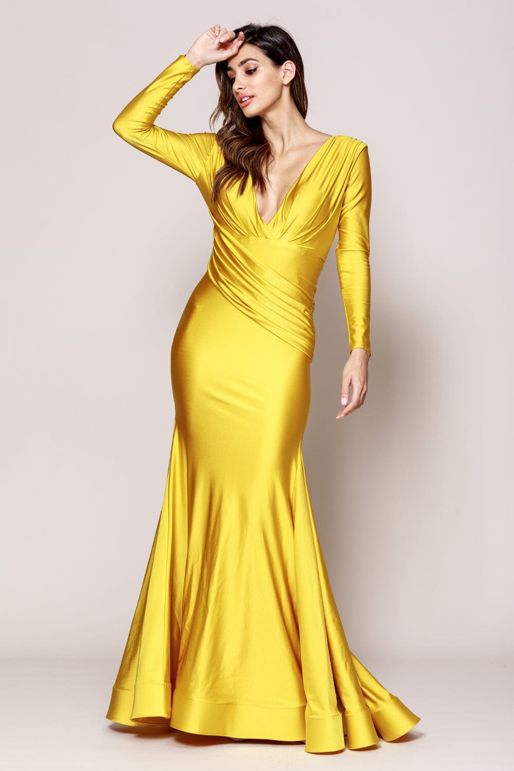 Fitted Long Sleeve Lycra Gown by Amelia Couture 381