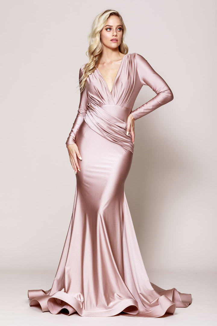 Fitted Long Sleeve Lycra Gown by Amelia Couture 381 - Outlet