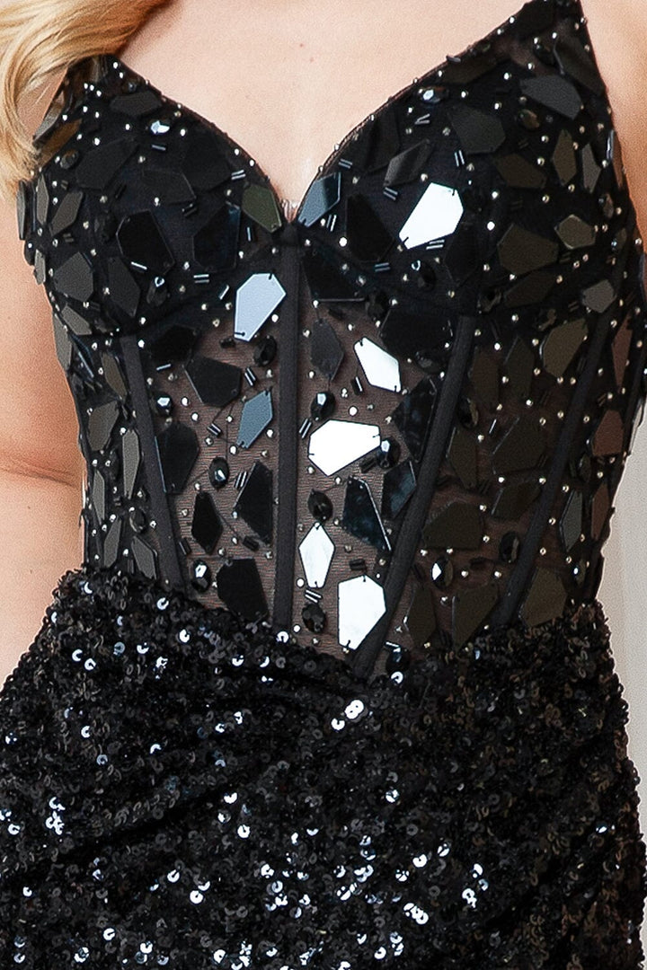 Fitted Mirror Beaded Sequin Gown by Amelia Couture 5050