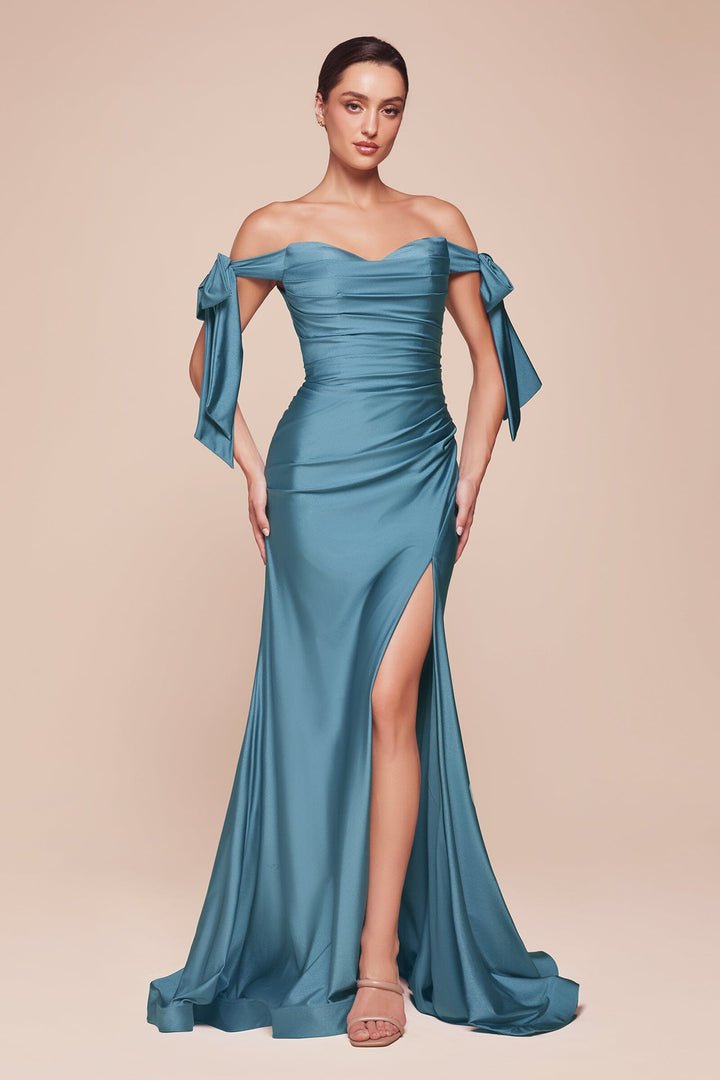 Fitted Off Shoulder Gown by Cinderella Divine CD943
