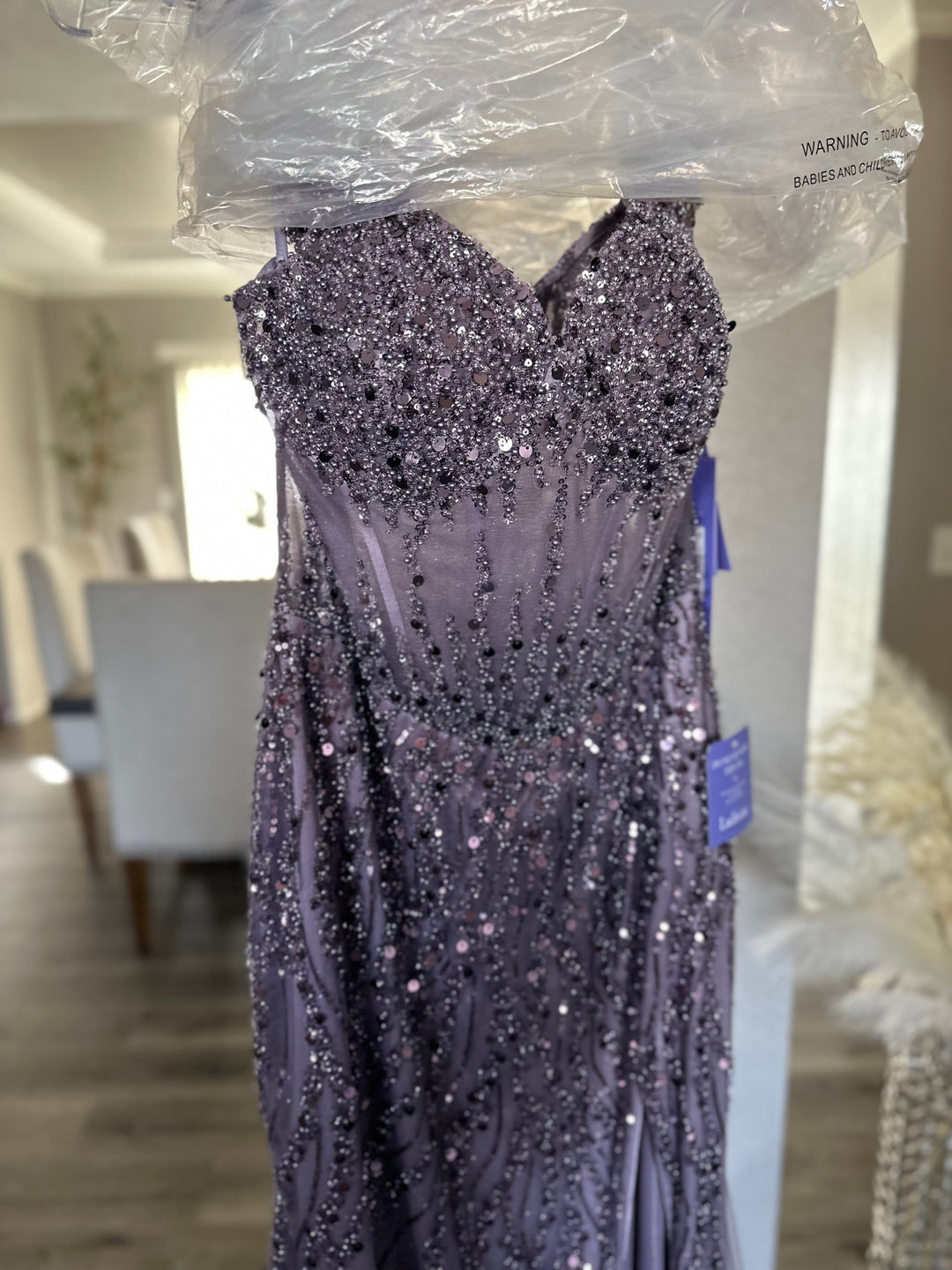 Fitted Off Shoulder Sequin Gown by Ladivine CD0203 - Outlet