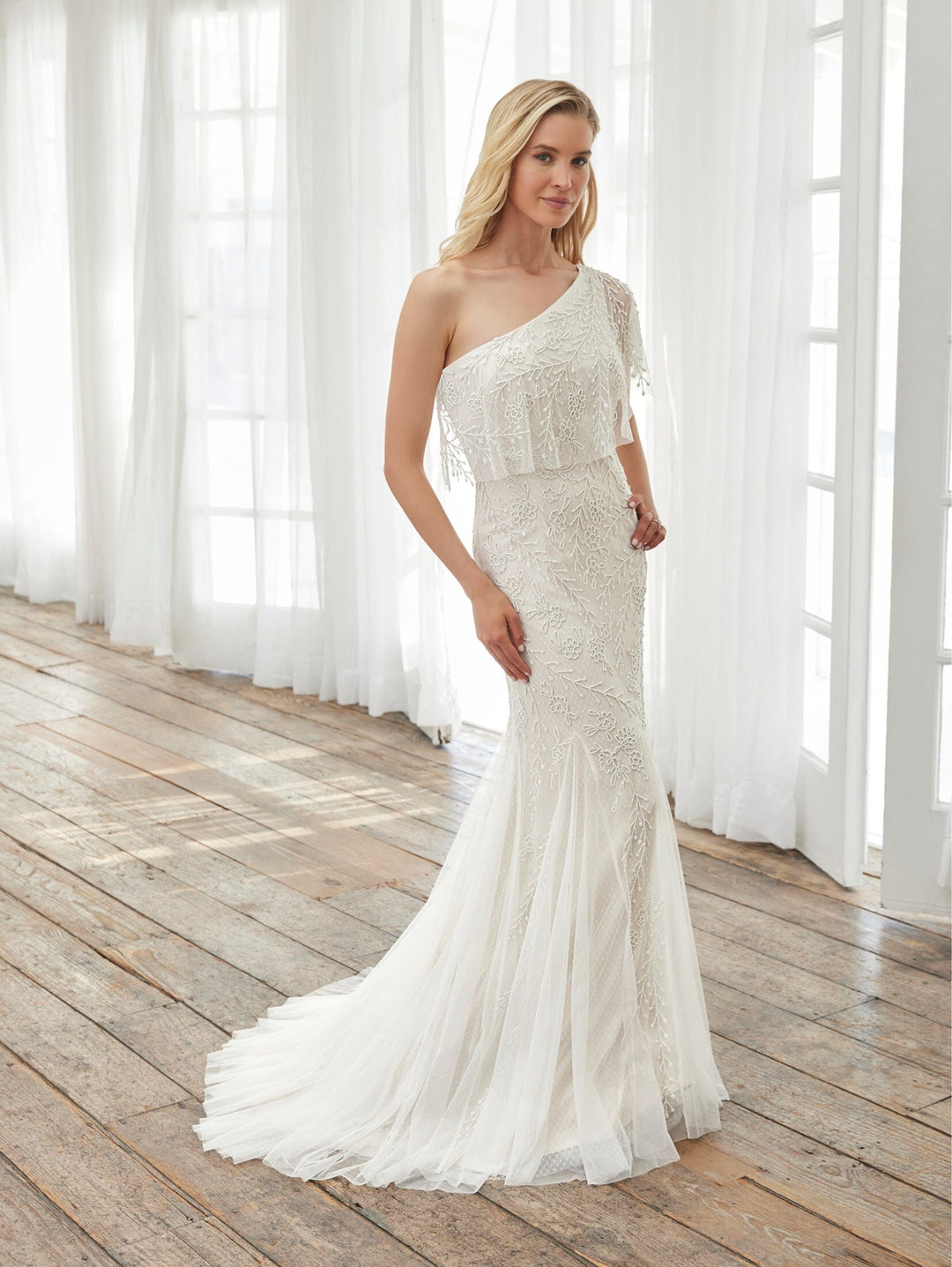 Fitted One Shoulder Bridal Dress by Adrianna Papell 40403