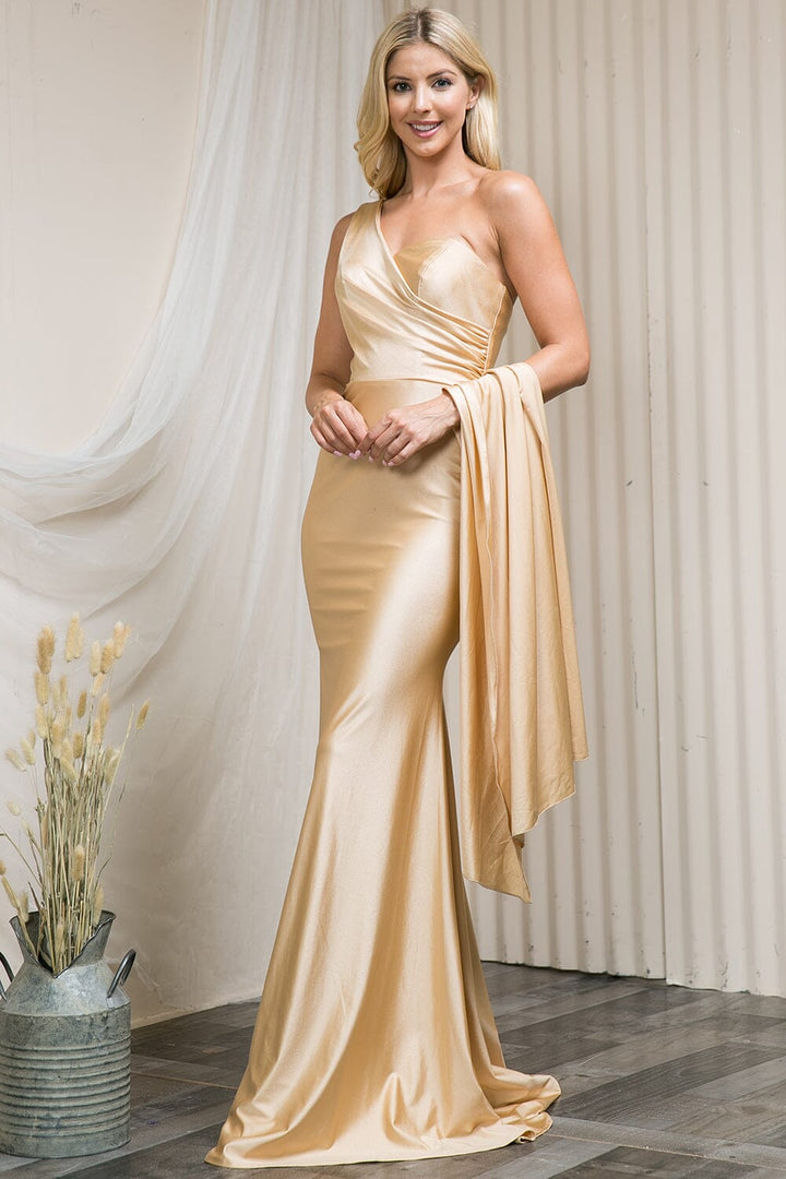 Fitted One Shoulder Lycra Gown by Amelia Couture 387