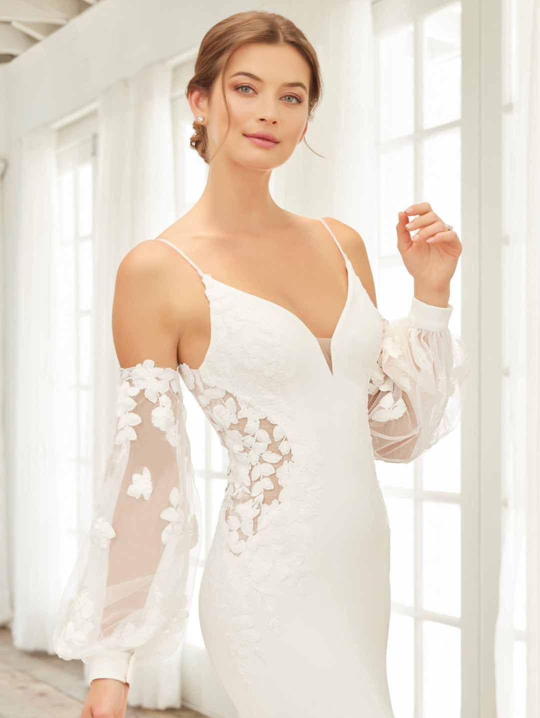 Fitted Puff Sleeve Bridal Gown by Adrianna Papell 31244