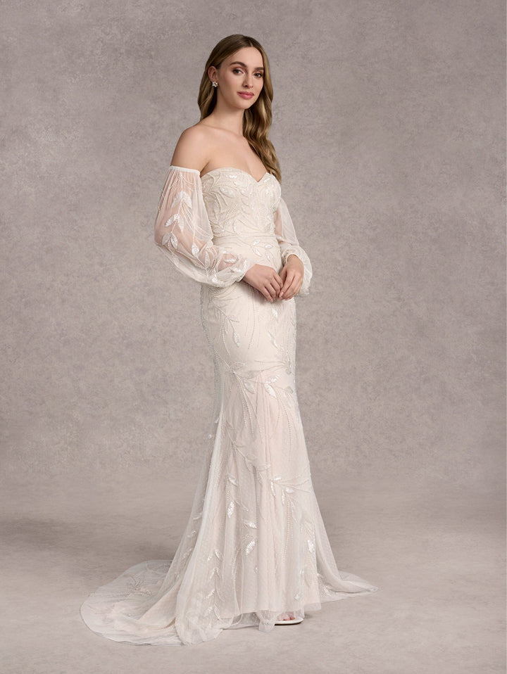 Fitted Puff Sleeve Bridal Gown by Adrianna Papell 40412L