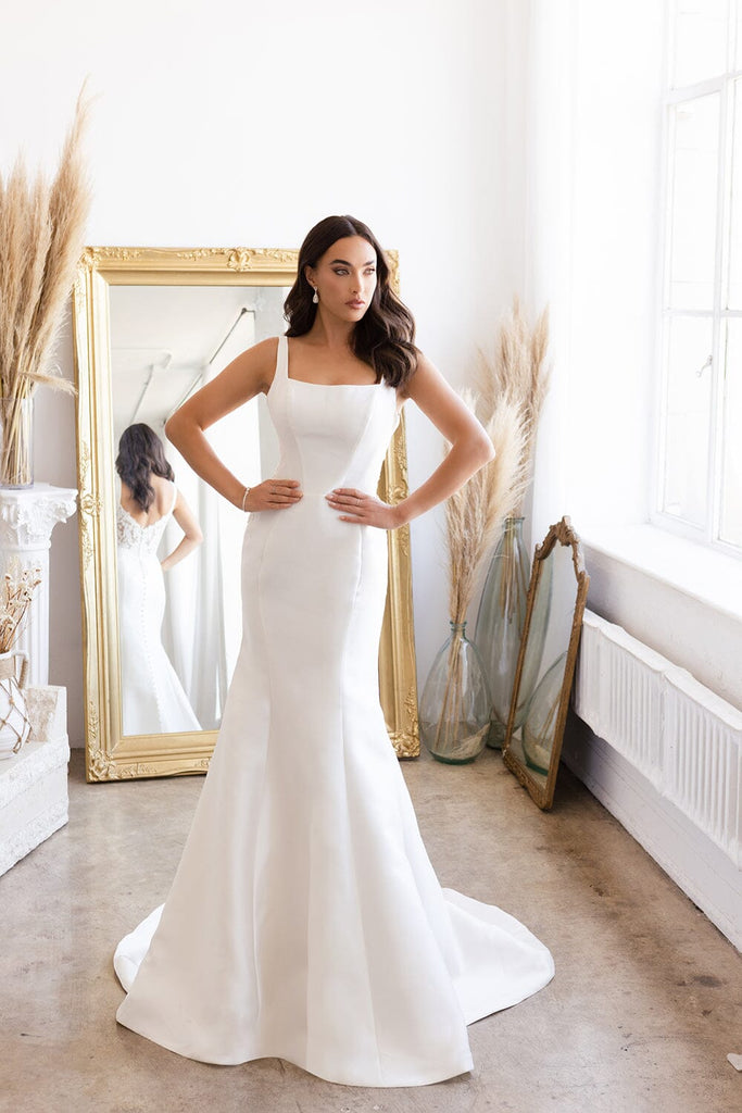 satin lace wedding dress Fitted Satin Lace Bridal Gown by Abby Lane 97198 16 / Ivory