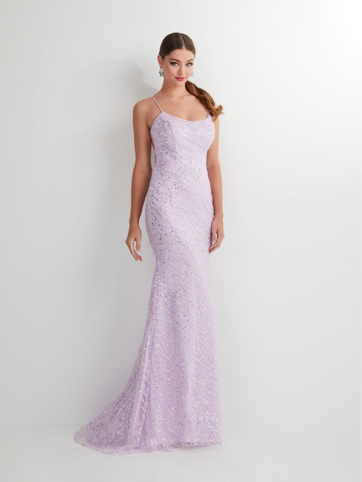 Fitted Sequin Lace-Up Back Gown by Studio 17 12893