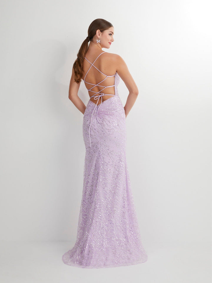 Fitted Sequin Lace-Up Back Gown by Studio 17 12893