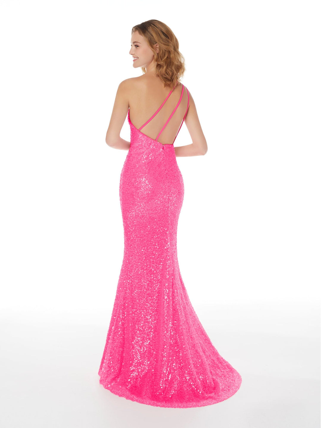Fitted Sequin One Shoulder Slit Gown by Studio 17 12850