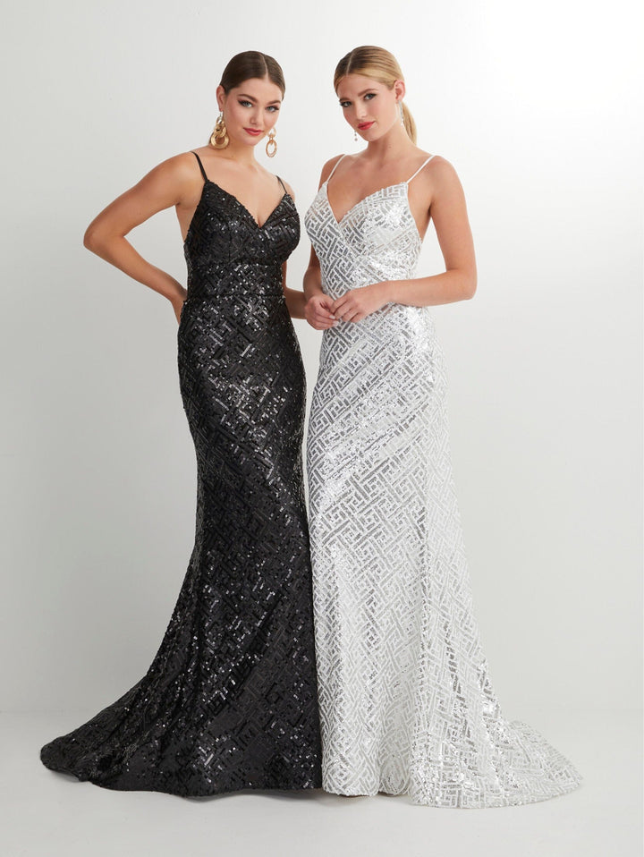 Fitted Sequin Print Sleeveless V-Neck Gown by Studio 17 12909