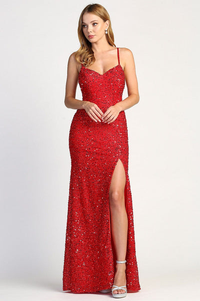 Fitted Sequin Sleeveless Slit Gown by Adora 3060