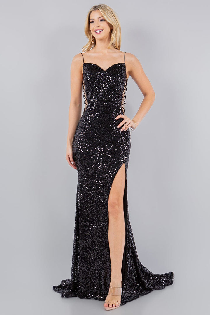 Fitted Sequin Sleeveless Slit Gown by Cinderella Couture 8078J