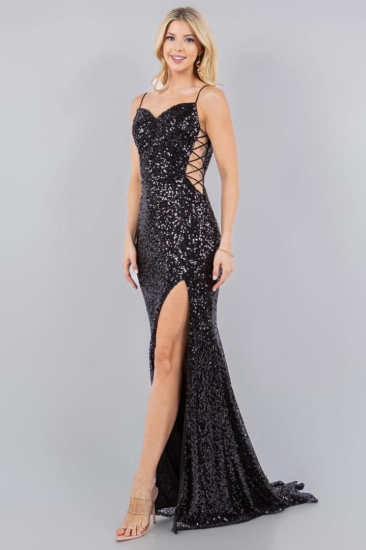 Fitted Sequin Sleeveless Slit Gown by Cinderella Couture 8078J