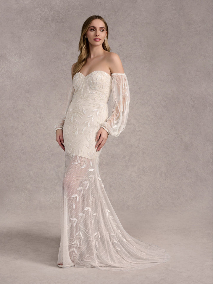 Fitted Sheer Skirt Bridal Gown by Adrianna Papell 40412