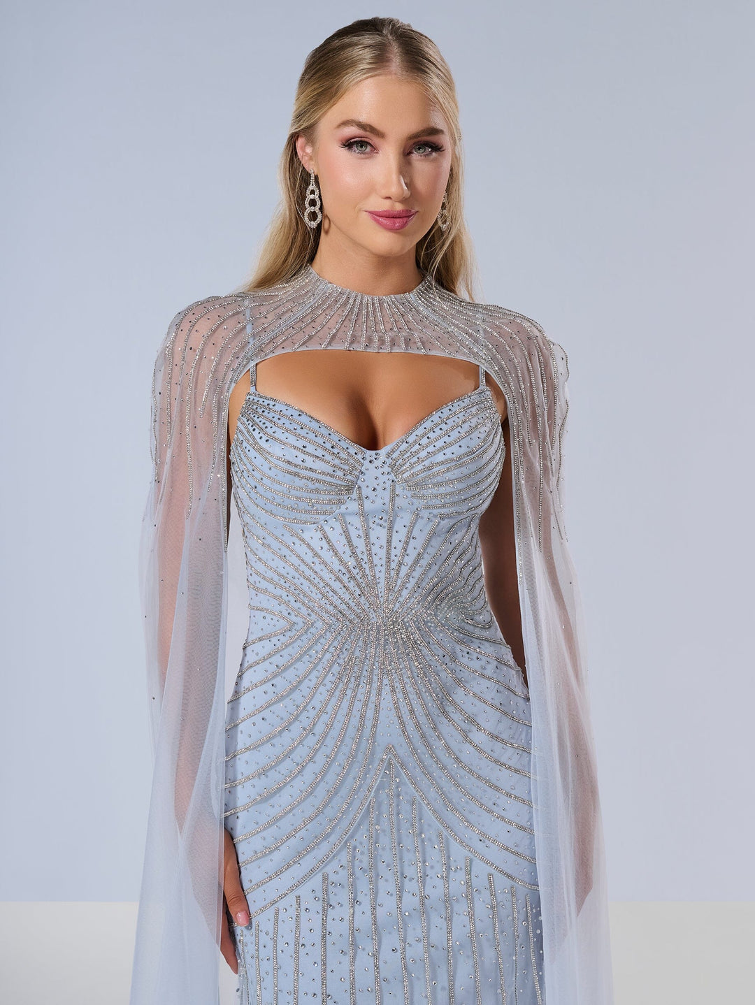 Fitted Sleeveless Cape Gown by Tiffany Designs 16202