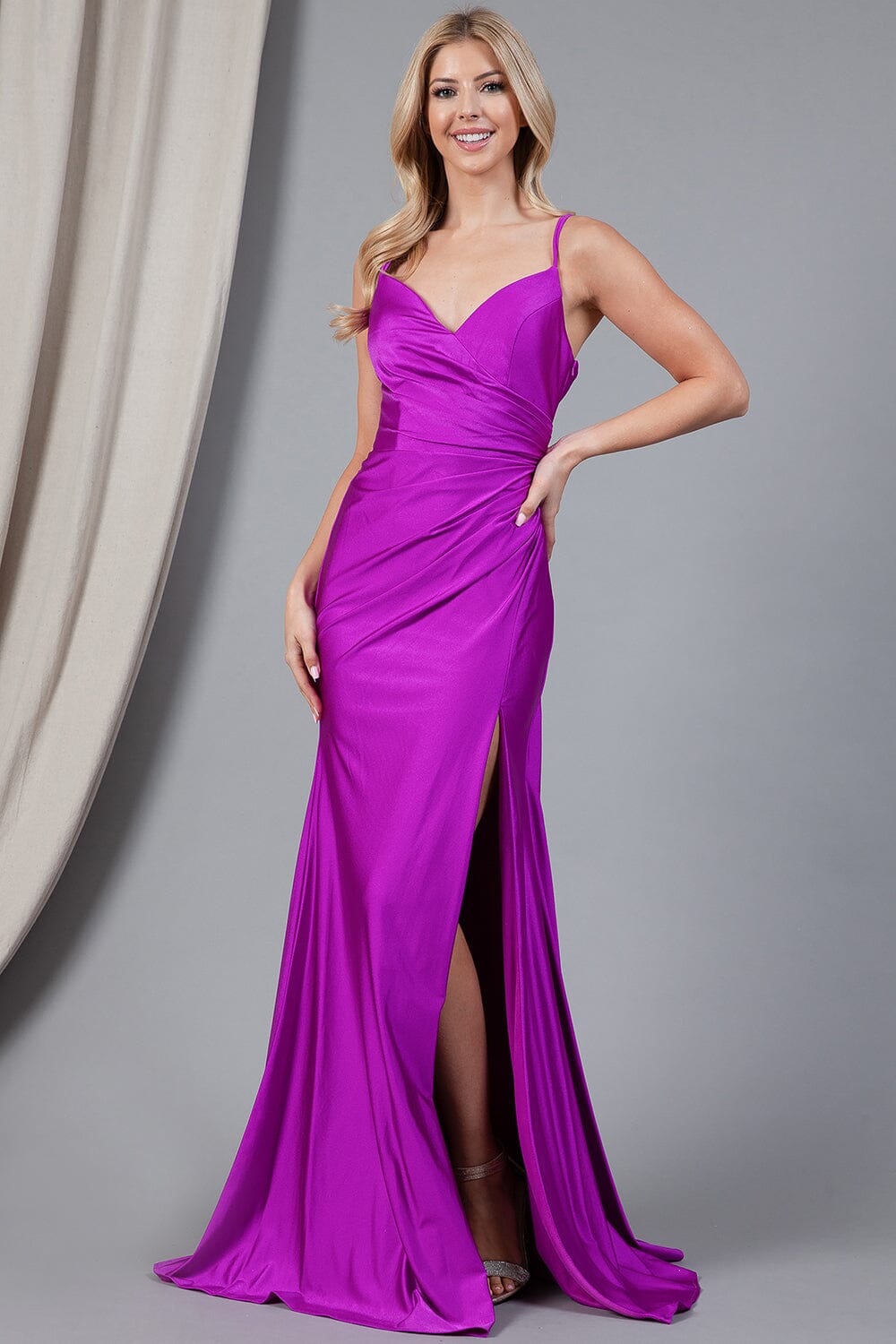 Fitted Sleeveless Lycra Slit Gown by Amelia Couture 391