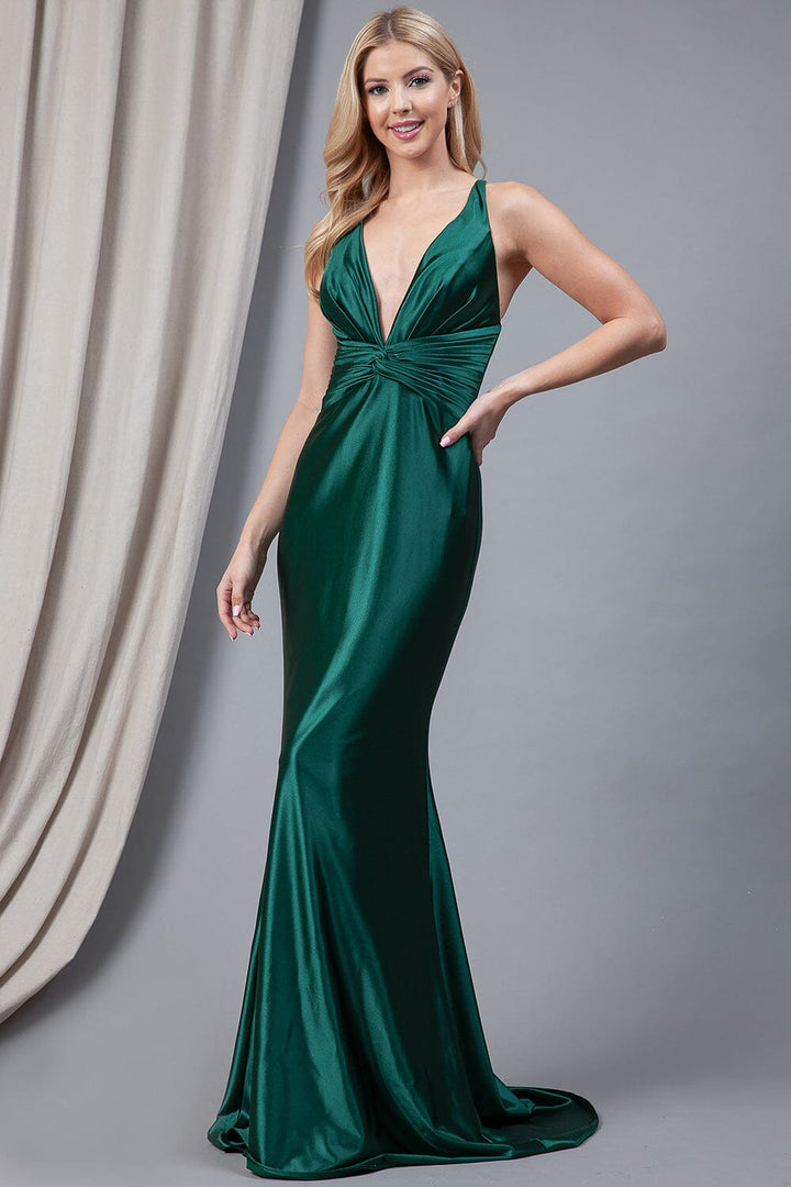 Fitted Sleeveless V-Neck Gown by Amelia Couture 5039