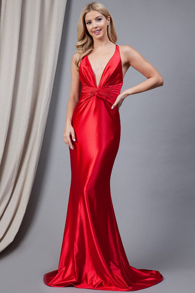 Fitted Sleeveless V-Neck Gown by Amelia Couture 5039