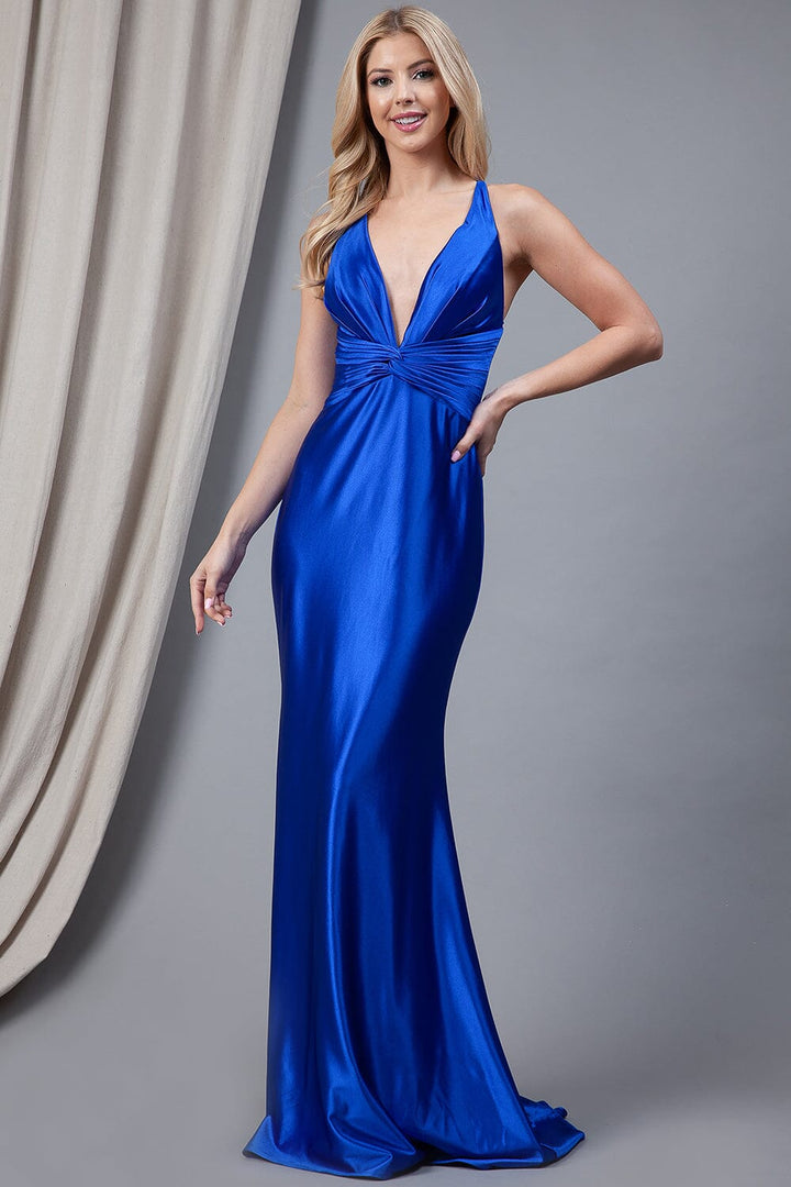 Fitted Sleeveless V-Neck Gown by Amelia Couture 5039