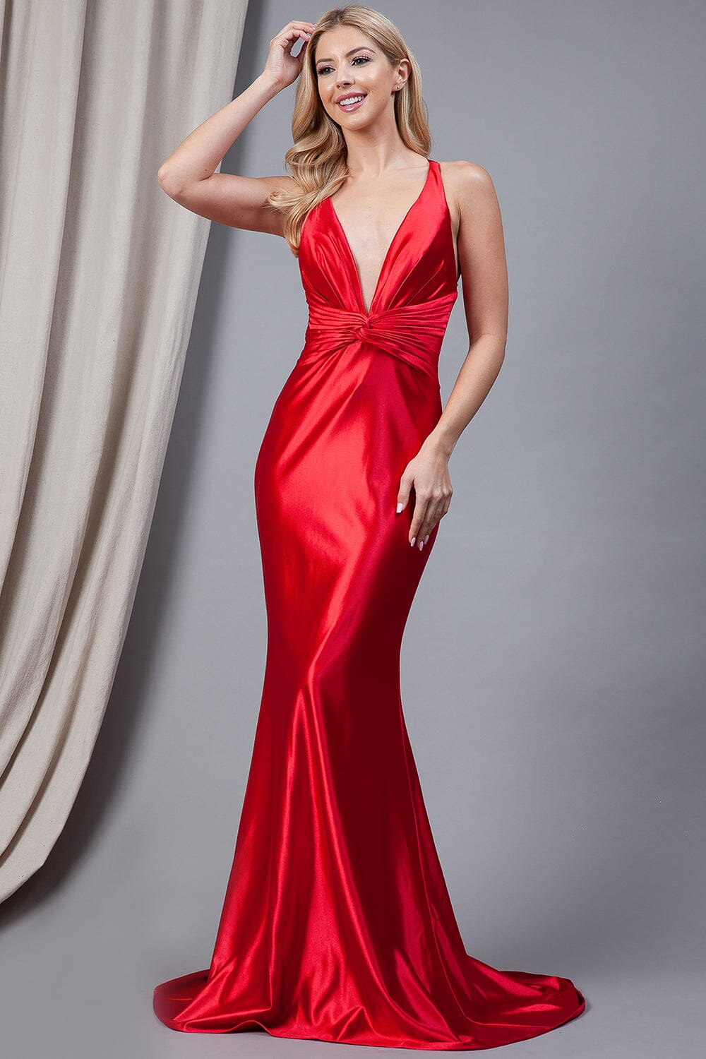 Fitted Sleeveless V-Neck Gown by Amelia Couture 5039