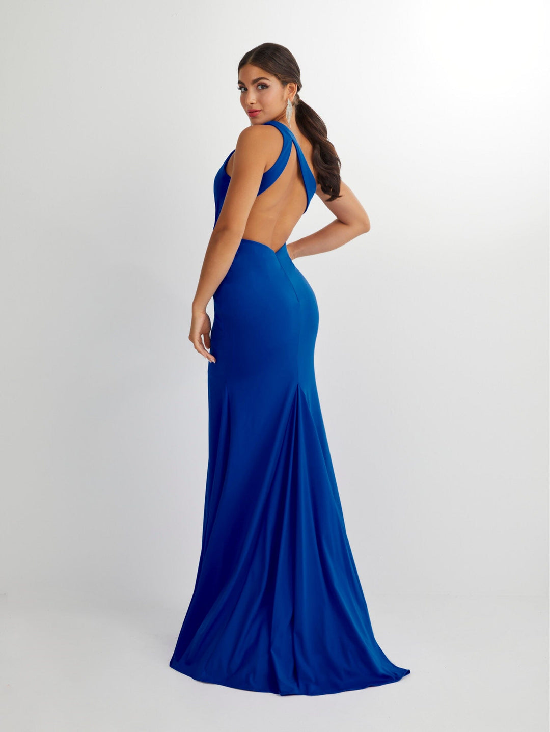 Fitted Spandex One Shoulder Keyhole Gown by Studio 17 12905 10 / Royal Fitted Spandex One Shoulder Keyhole Gown by Studio 17 12905 10 / Royal