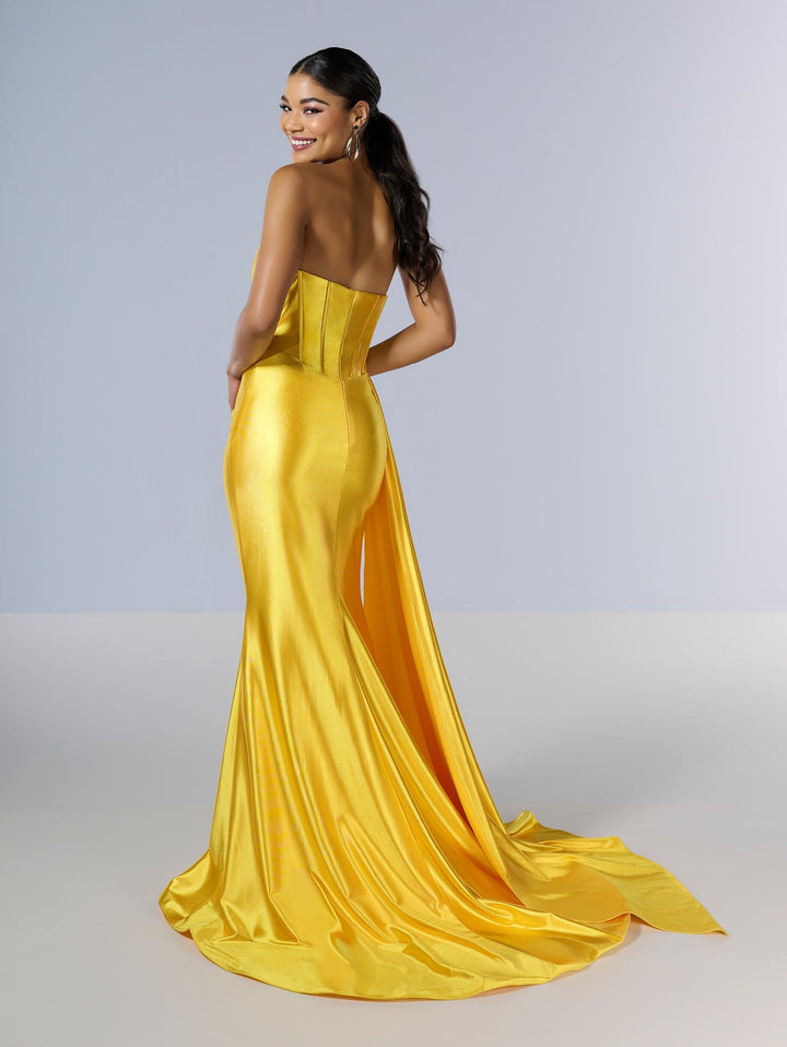 Fitted Strapless Corset Slit Gown by Tiffany Designs 16178