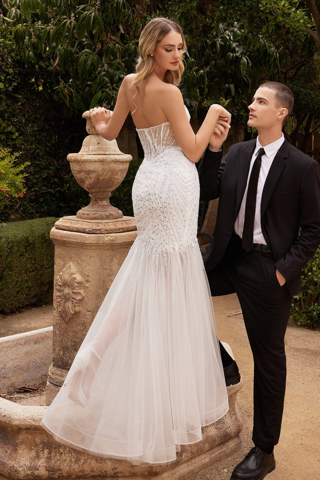 Fitted Strapless Slit Bridal Gown by Ladivine CD0215W Fitted Strapless Slit Bridal Gown by Ladivine CD0215W