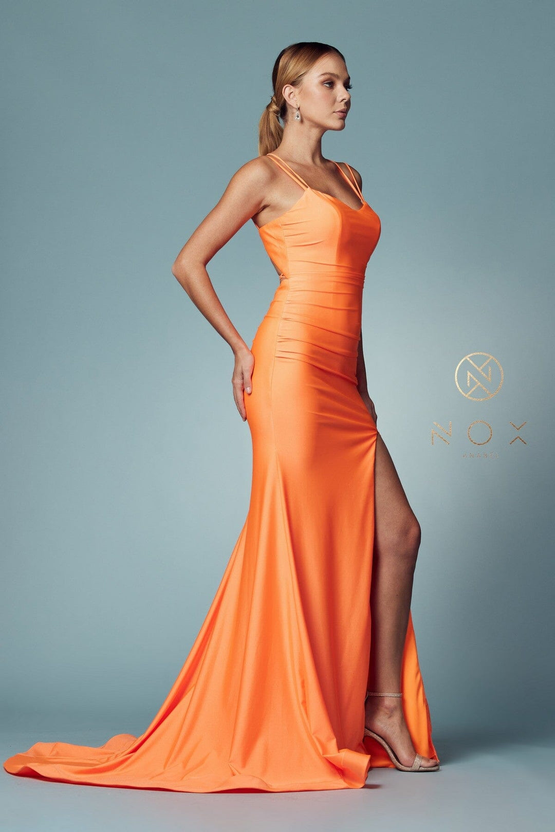 Fitted Strappy Back Slit Gown by Nox Anabel T481 - Outlet