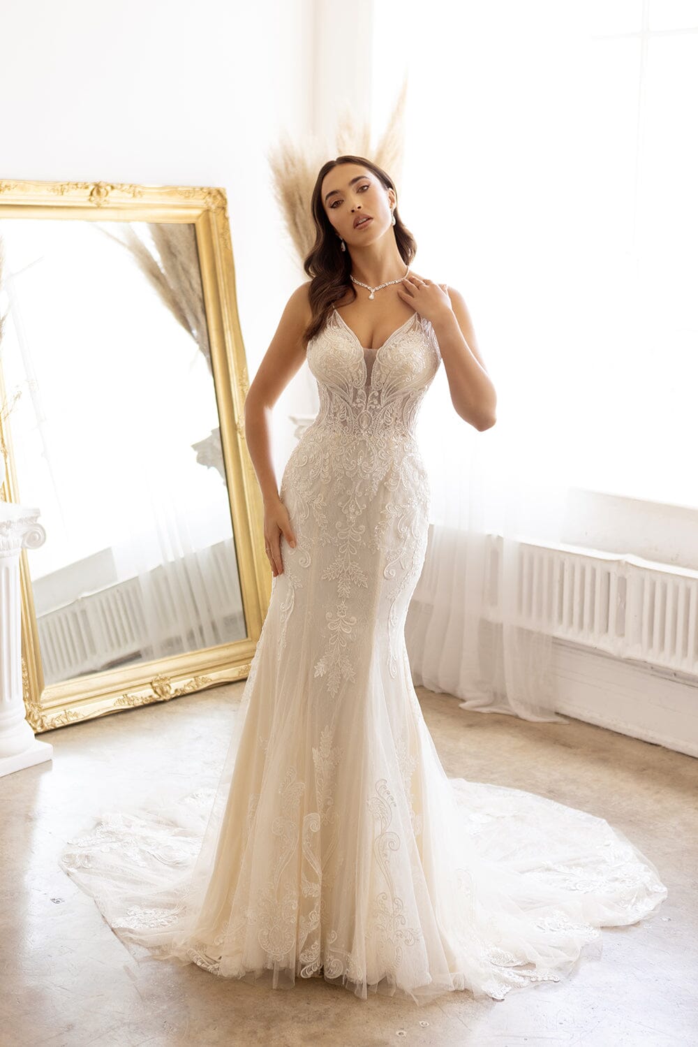 Fitted Tulle Lace Bridal Gown by Abby Lane 97186 4 / Ivory/Champagne Fitted Tulle Lace Bridal Gown by Abby Lane 97186 4 / Ivory/Champagne