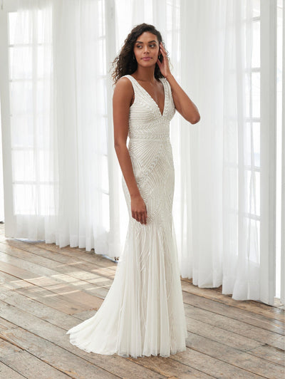 Fitted V-Neck Bridal Dress by Adrianna Papell 40406