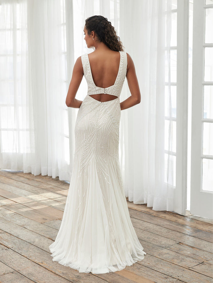 Fitted V-Neck Bridal Dress by Adrianna Papell 40406