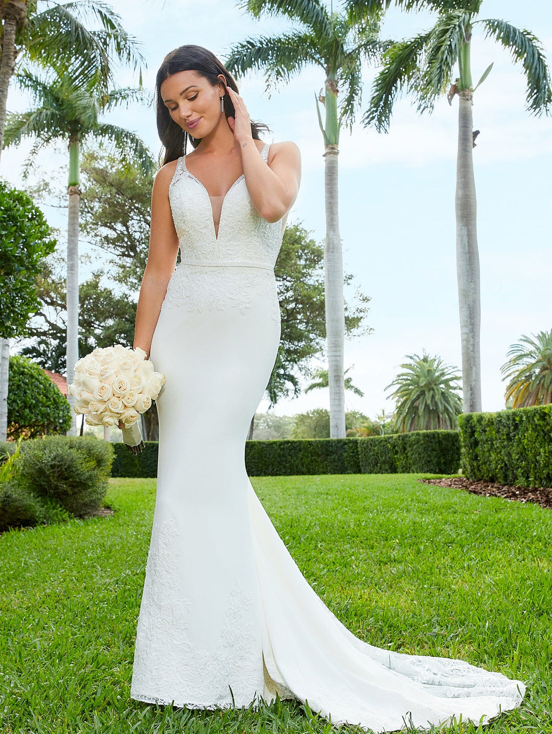 Fitted V-Neck Bridal Gown by Adrianna Papell 31090 Luna